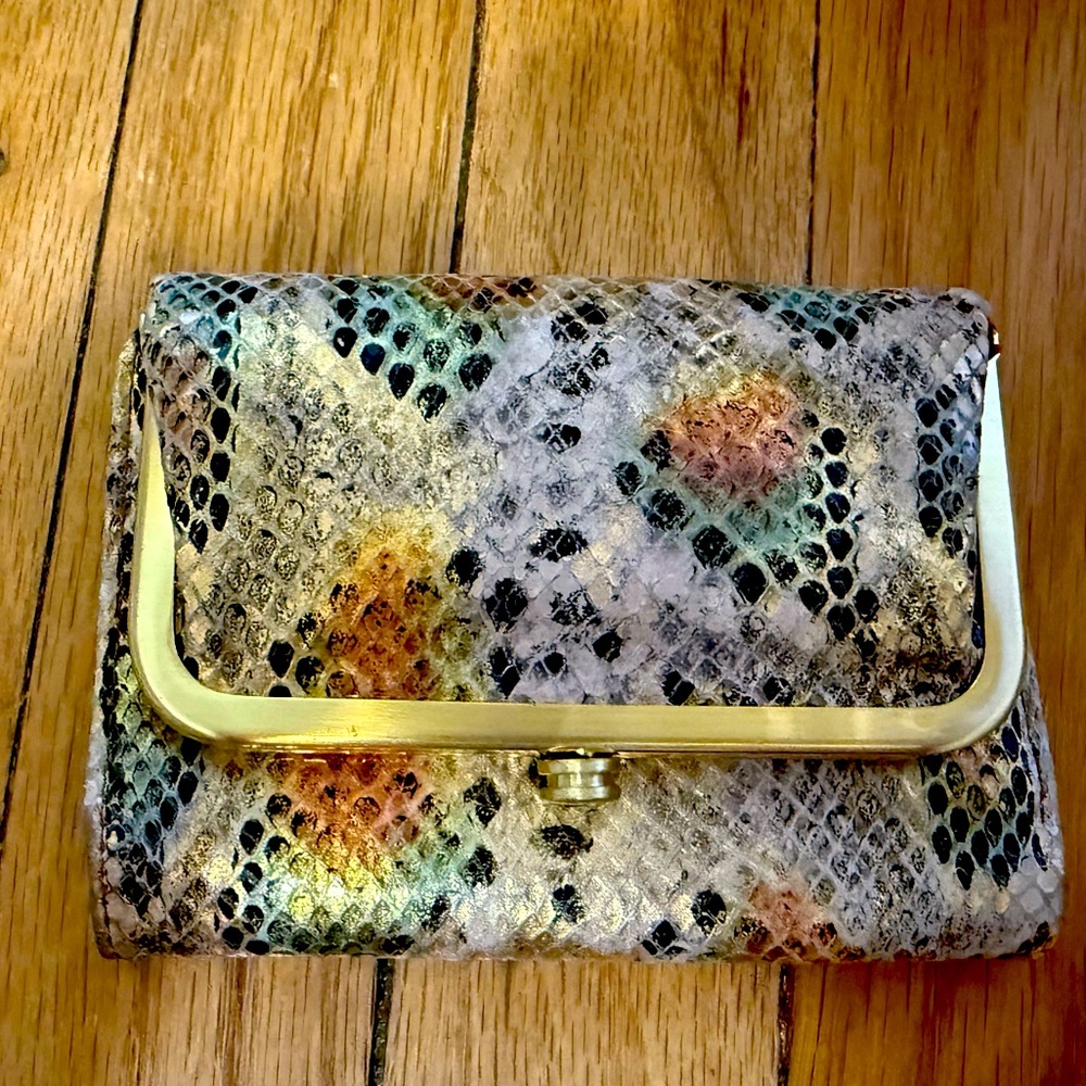 HOBO Robin Multicolor Snakeskin Clutch with Gold Accent